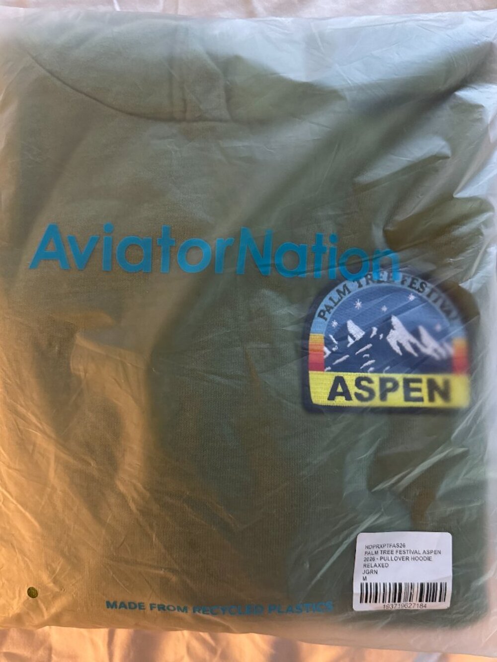 Aviator Nation Aspen 2026 Graphic Hoodie – Olive Green – Size M – New in Bag